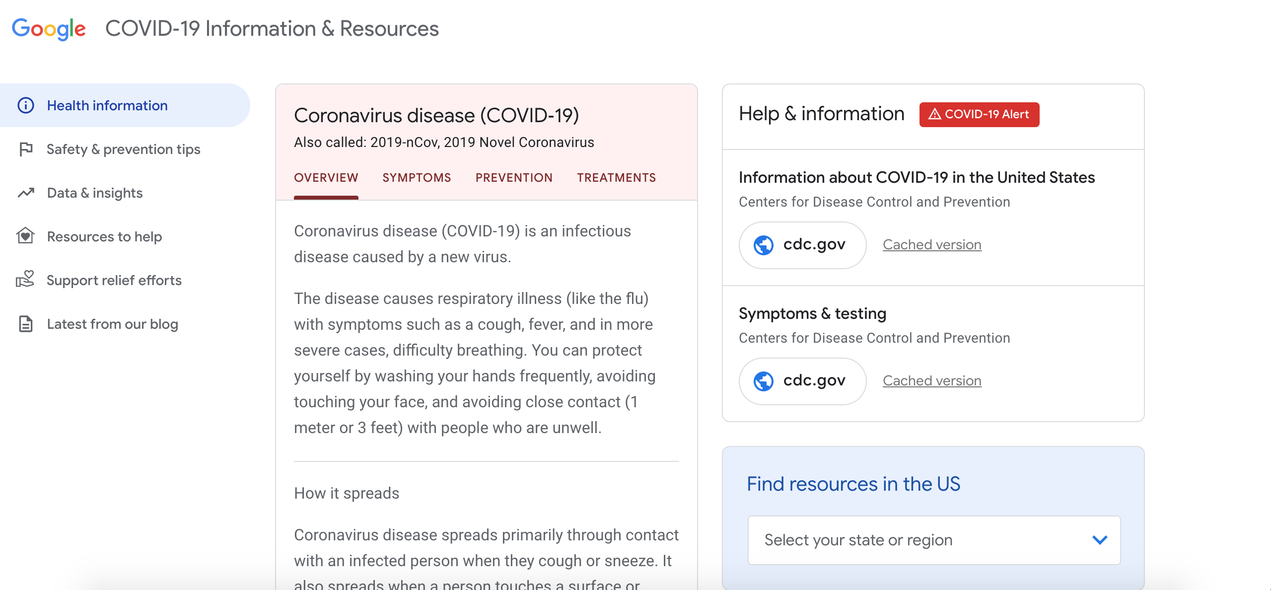 google coronavirus info site